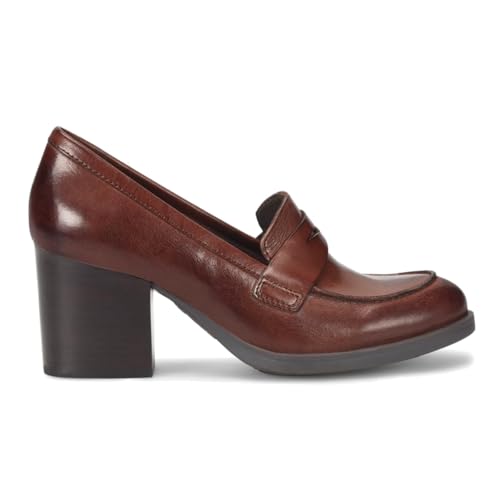 SHODENSE Women Tan Chunky Heel Platform Loafers Pumps Round Toe Burnished Matte Leather Brown Slip On Oxford Loafer Shoes Stacked Block Heels Penny Loafers Office Formal Work Business Matte Dark Tan 6 - Image 2