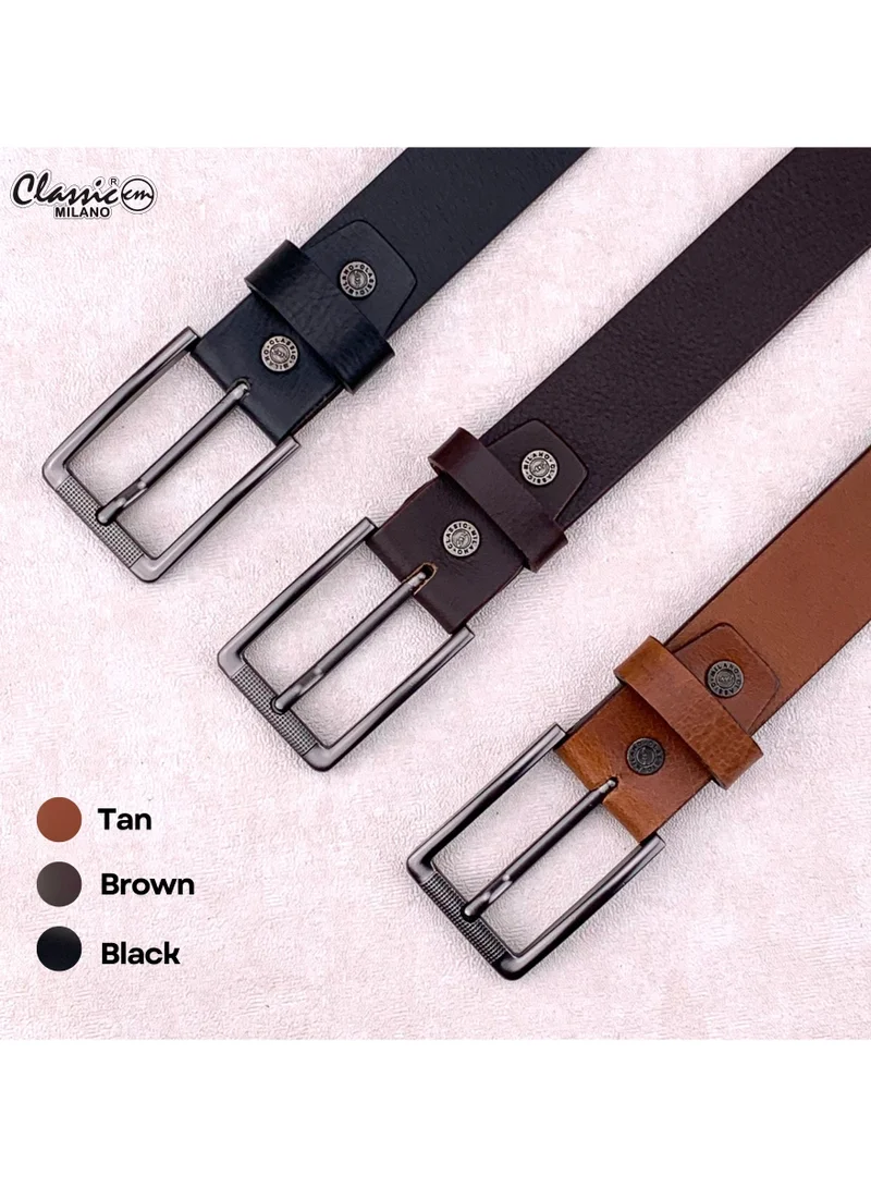 Classic Milano Black (StateMilled35MM) Classic Milano Genuine Leather Belt for Men – Black and Brown Formal Men's Belt  – Men Belts for Office & Business Wear – Mens Belt Leather with Gift Box for Men | Best Price UAE