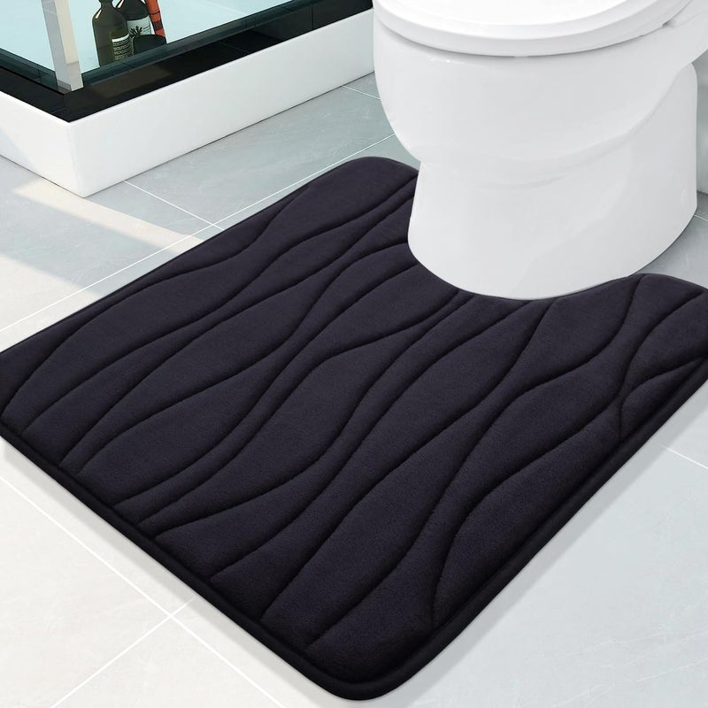 Buganda Memory Foam Contour Toilet Rugs UShaped 24x20 Ultra Soft and Absorbent Bath Rugs NonSlip Machine Wash Dry Bath Mats for Bathroom Toilet Base Black