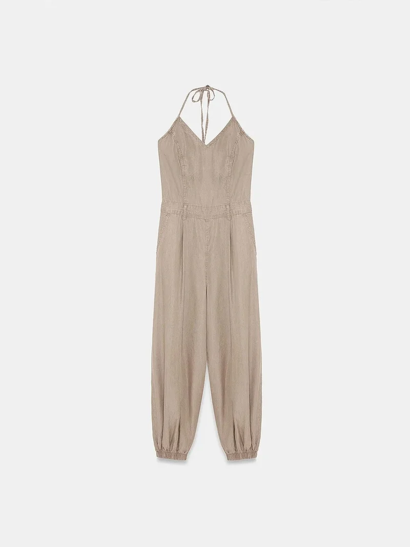 DILVIN Long Tencel Halter Jumpsuit