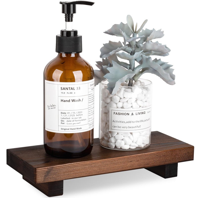 zoocatia Bathroom Counter Organizer Wood Pedestal Stand Farmhouse Decorative Tray Soap Holder for Kitchen Decor Small Dark Brown - Image 2