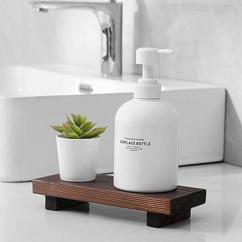 zoocatia Bathroom Counter Organizer Wood Pedestal Stand Farmhouse Decorative Tray Soap Holder for Kitchen Decor Small Dark Brown - Image 3