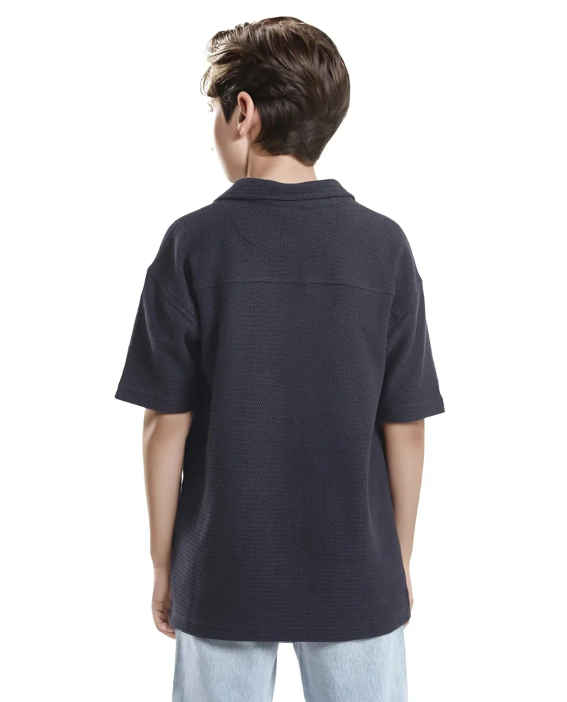 Rare Ones Rare Ones Kids Colen Navy Jacquard Half Sleeves Cuban Collar Boxy Fit Shirt