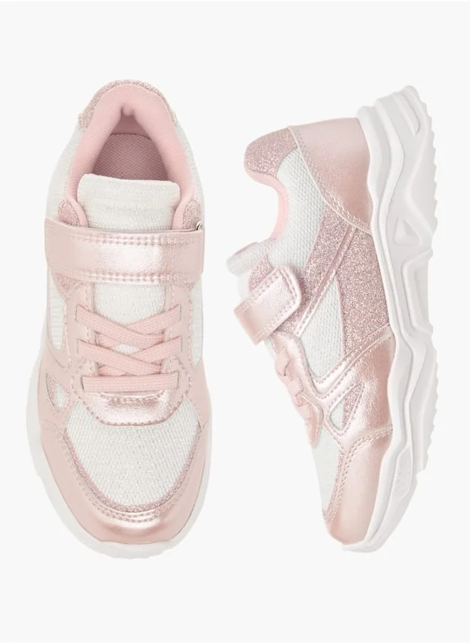 JUNIORS Girls Panelled Chunky Sole Sneakers with Hook and Loop Closure