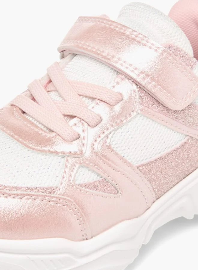 JUNIORS Girls Panelled Chunky Sole Sneakers with Hook and Loop Closure