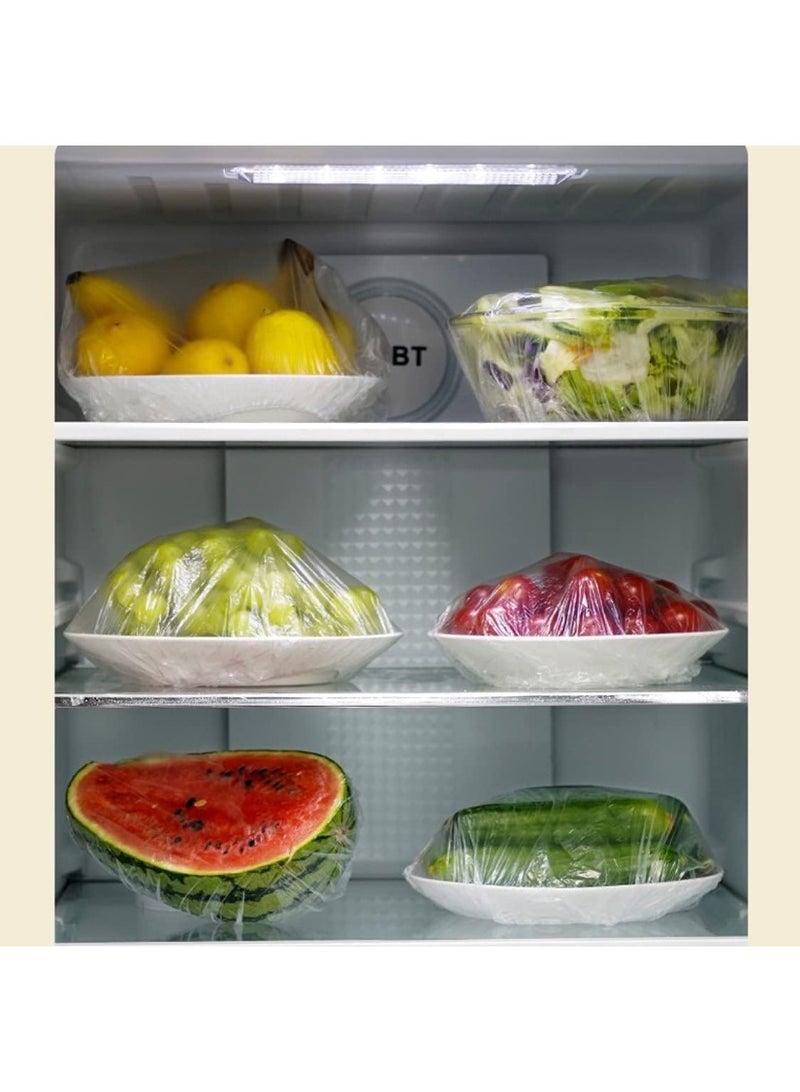 100 Pieces Stretch Food Storage Bag Covers for Food Containers, Stretch Lids for Food Storage, Meal Prep, Plastic Lids for Family Outdoor Use, Clear - Image 1