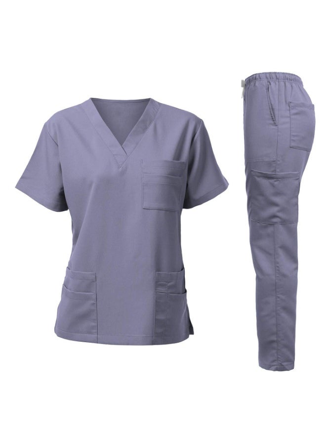 Loquat Womens Men Medical Scrubs Set Medical Uniform Set Gray - Image 1