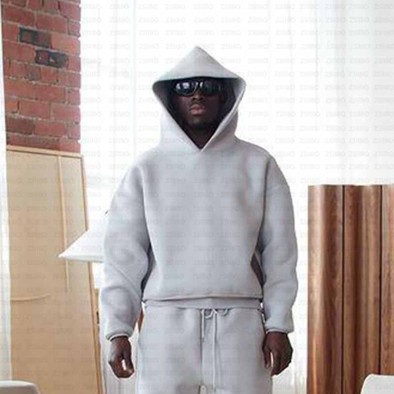 2024 Europe and the United States cross-border casual simple couple fashion hoodie sweatshirt solid color loose sweater pants wholesale Grey top 2172#