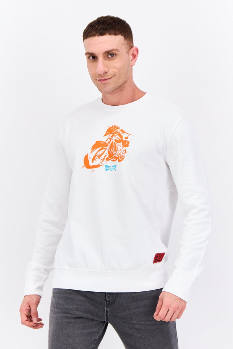 Levi's سويت شيرت للرجال بأكمام طويلة وياقة دائرية، طباعة جرافيك، مجموعة بيضاء - Image 1