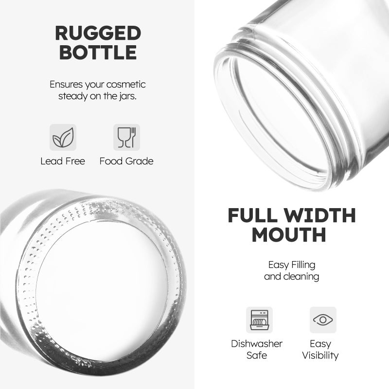 Tecohouse Glass Cosmetic Jars with Plastic Woodgrain Lids, 4 oz, 2 oz 1 oz Small Glass Storage Jars with Lids & Stickers, Reusable Clear Travel Containers for Creams, Lotion, Balms, Ointment 3 pack - Image 2