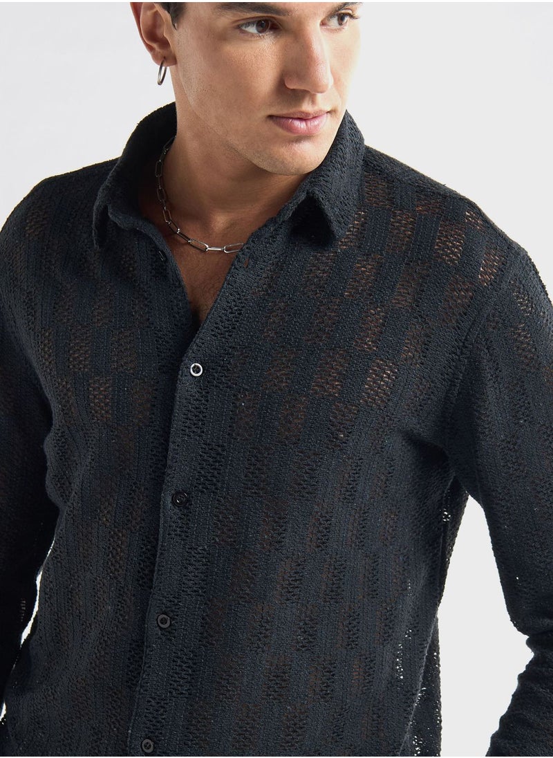 FAV Textured Regular Fit Shirt  - Image 3