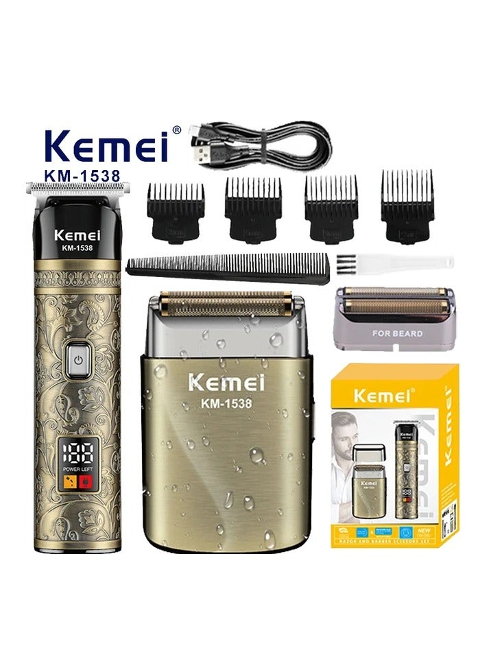 Kemei KM-1538 Professional Hair Trimmer/Shaver – Metal Body, Dual-Use Blade, LCD Display, 60–110 Min Runtime, 600mAh Battery multicolour - Image 1