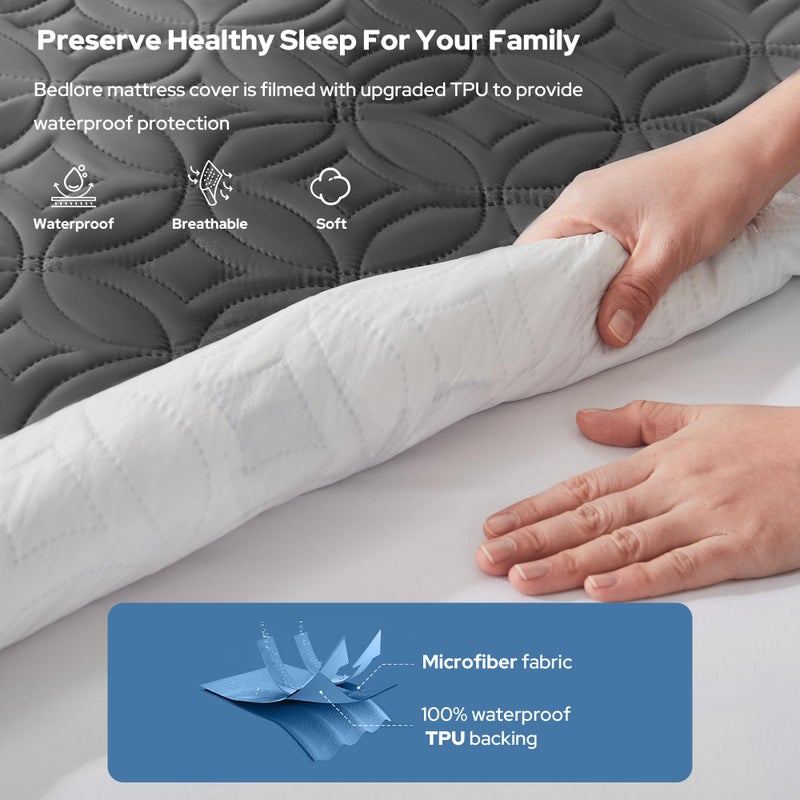 BEDLORE 2 Pack Waterproof Mattress Protector, Queen Size Mattress Pad Noiseless with Deep Pocket 6"-18" Depth, Soft Breathable Dirt-Proof Bed Mattress Cover Washable for Home, Bedroom, Hotel (Gray) - Image 2