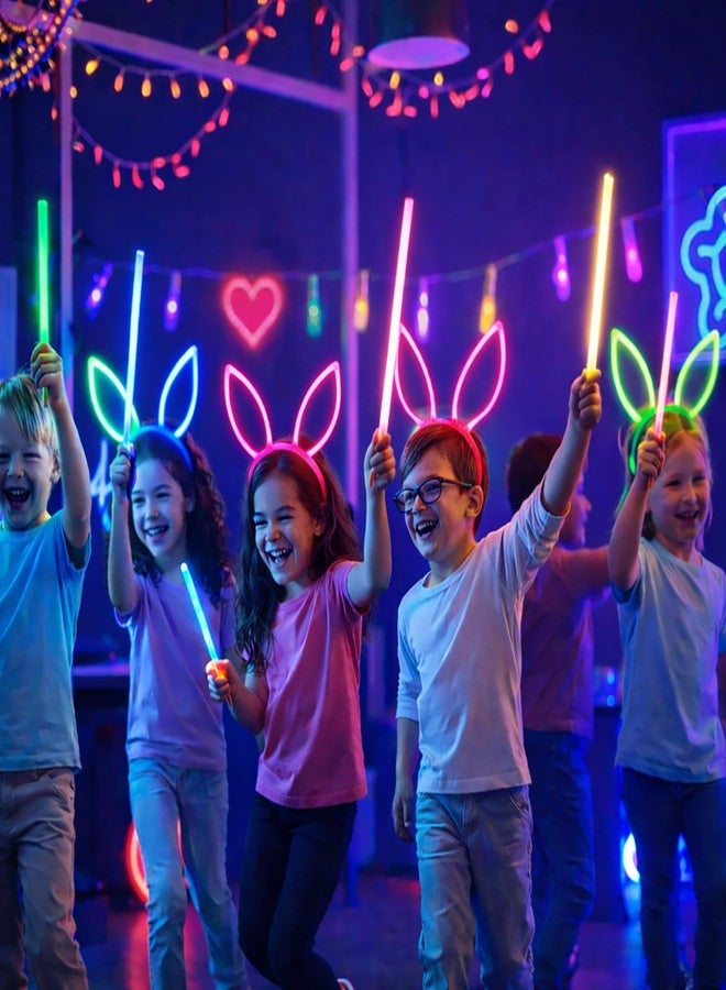 GiftExpress Easter Glow Stick Bunny Ear Headbands, 12 Pack Assorted Colors, Glow Party Headwear for Kids, Teens & Adults, Bunny Ears for Egg Hunts, Night Events, Classroom Parties & Photo Booth Props - Image 4