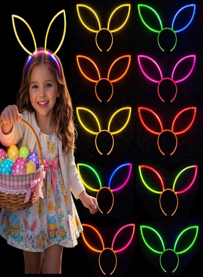 GiftExpress Easter Glow Stick Bunny Ear Headbands, 12 Pack Assorted Colors, Glow Party Headwear for Kids, Teens & Adults, Bunny Ears for Egg Hunts, Night Events, Classroom Parties & Photo Booth Props - Image 1