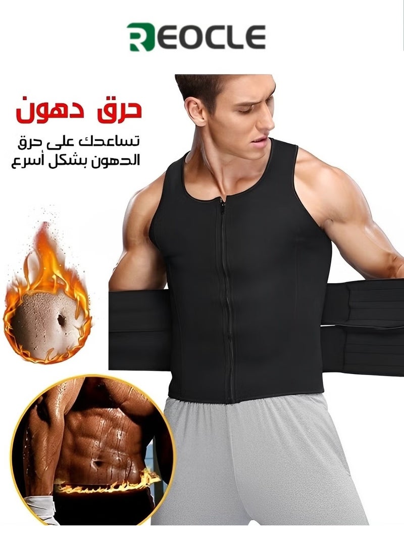 REOCLE Men's Shapewear with 2 Waist Control Abdominal Belts Undershirt Tight Tank Top Compression Shirt Slimming Vest for Weight Loss  - Image 1