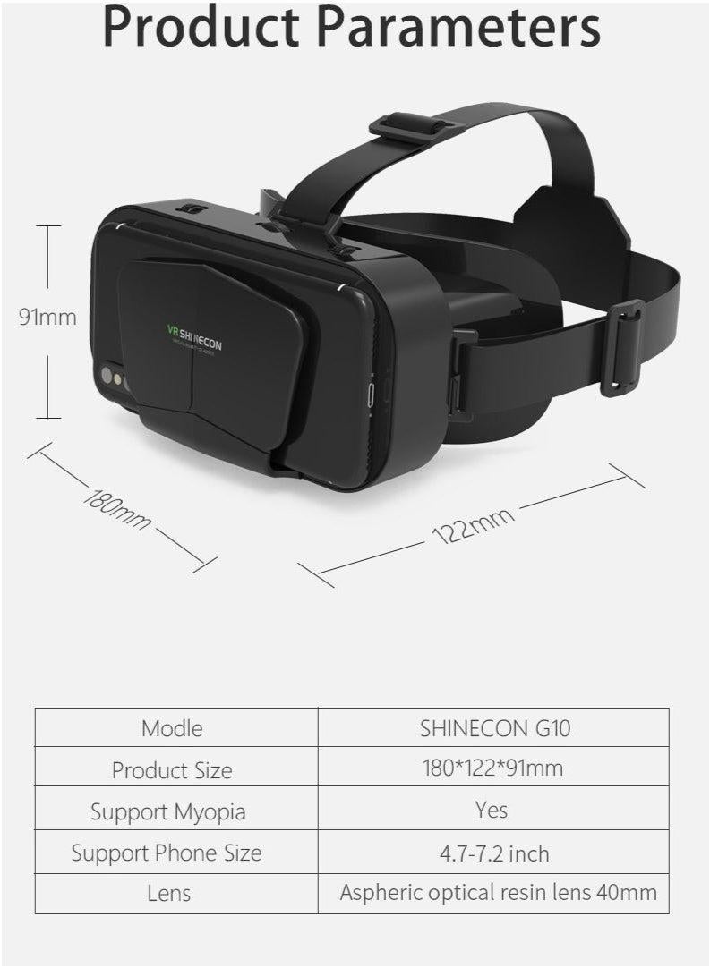 VR SHINECON Adjustable VR Headset Goggles with Remote - 3D Glasses for Android/iOS Phones (Support 4.7~7.2 inch), Customizable Pupil & Object Distance - Image 2