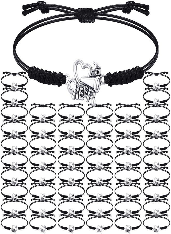 Inbagi 48 Pcs Cheerleader Gifts Cheer Bracelet Cheerleading Charm Bracelet Adjustable Cheerleader Gifts for Cheer Team Cheerleading Jewelry Accessories Bulk, Black Chee - Image 1