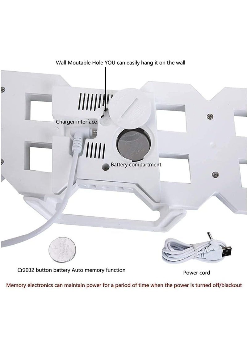 توراتس ساعة منبه رقمية ثلاثية الأبعاد على الحائط بأرقام بيضاء مع سطوع تلقائي قابل للتعديل، عرض درجة حرارة الوقت/التاريخ 12/24 ساعة، ساعة منبه كهربائية لإضاءة الليل لتزيين المنزل الحديث - Image 4
