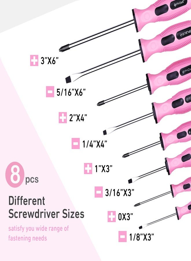 FASTPRO 12-Piece Pink Magnetic Screwdrivers Set with Slotted Phillips Screwdrivers and Precision Screwdrivers, Repair Tool Kit for Women with Storage Bag - Image 2
