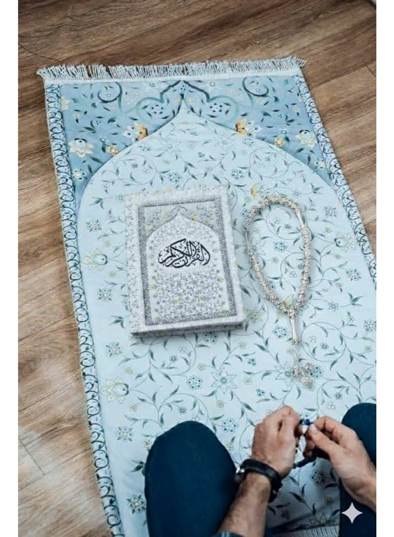 i diD Premium Prayer Mat for Adults, Ultra-Sot with thickness 2 CM, very comfortable for knees and forehead, anti-slip, with an elegant Islamic design, with a rosary and an authenticated copy of the Holy Quran, giving you a sense of comfort and reverence, Elegant Muslim Gift for Hajj, Ramadan, and Eid or any Event - Image 1