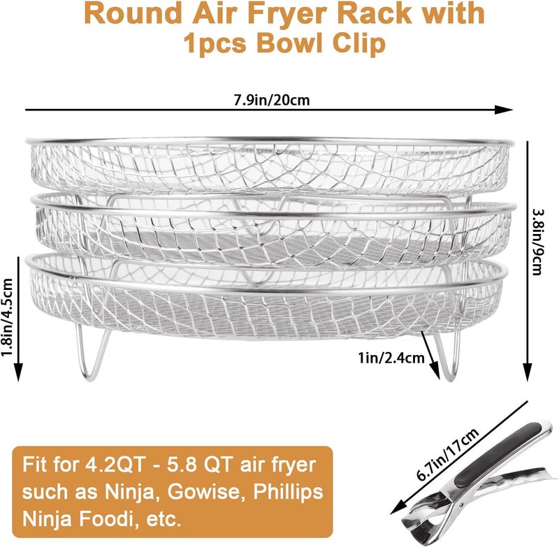 SENENQU Round Air Fryer Rack Compatible with Ninja, Three Layers Stackable Air Fryer Accessories, Stainless Steel Air Fryer Basket Dehydrator Rack Toast Rack Fit for 4.8L – 6.6L Air Fryer - Image 2