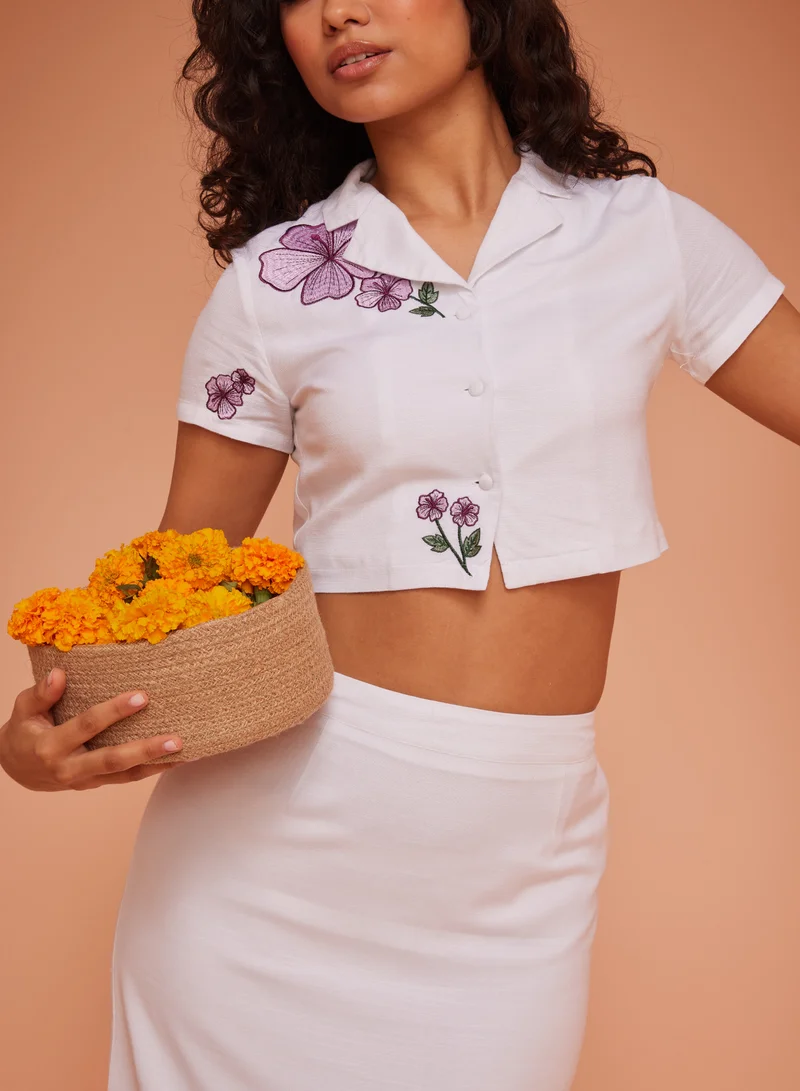 أشيتا فرنانديز Floral Cropped V-Neck button down shirt