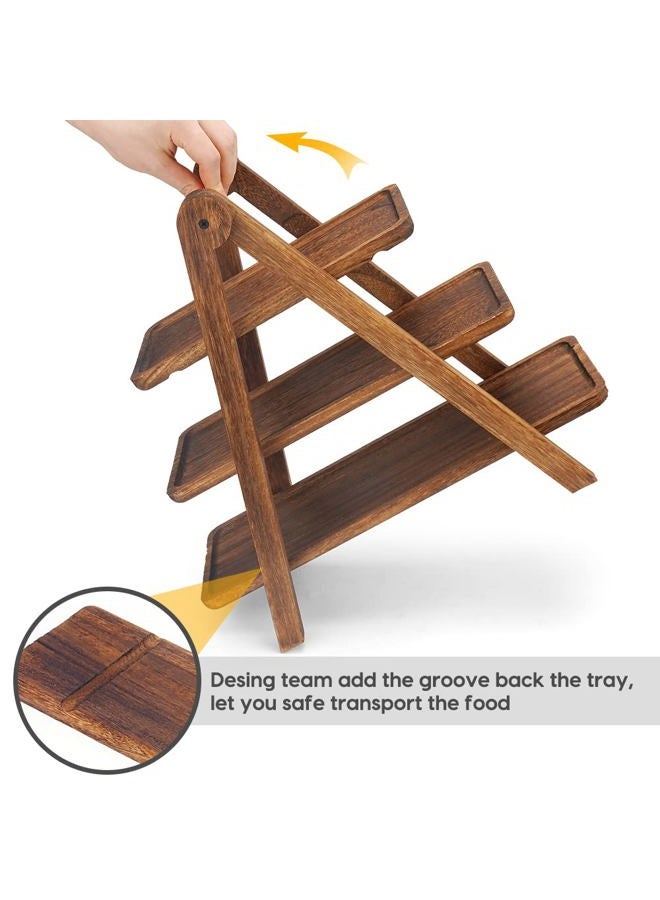 Manspdier Wood 3 Tier Serving Tray Three Tiered Cupcake Stand, Rectangle Serving Platter Wooden Farmhouse Tiered Tray, Party Serving Dishes for Entertaining, Rustic Wood Tray Vintage Party Trays and Platters - Image 3