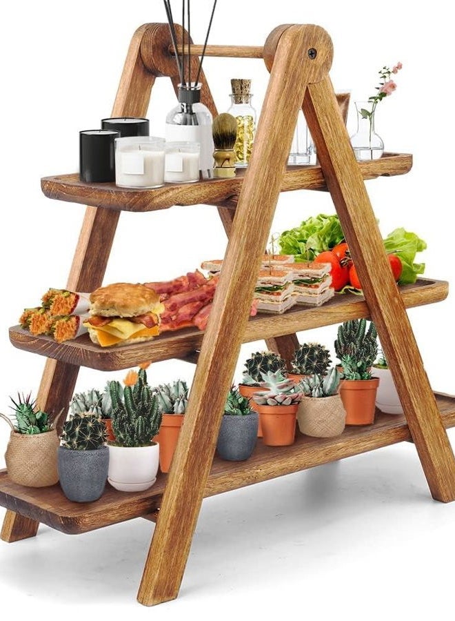 Manspdier Wood 3 Tier Serving Tray Three Tiered Cupcake Stand, Rectangle Serving Platter Wooden Farmhouse Tiered Tray, Party Serving Dishes for Entertaining, Rustic Wood Tray Vintage Party Trays and Platters - Image 1