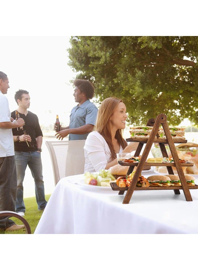 Manspdier Wood 3 Tier Serving Tray Three Tiered Cupcake Stand, Rectangle Serving Platter Wooden Farmhouse Tiered Tray, Party Serving Dishes for Entertaining, Rustic Wood Tray Vintage Party Trays and Platters - Image 2