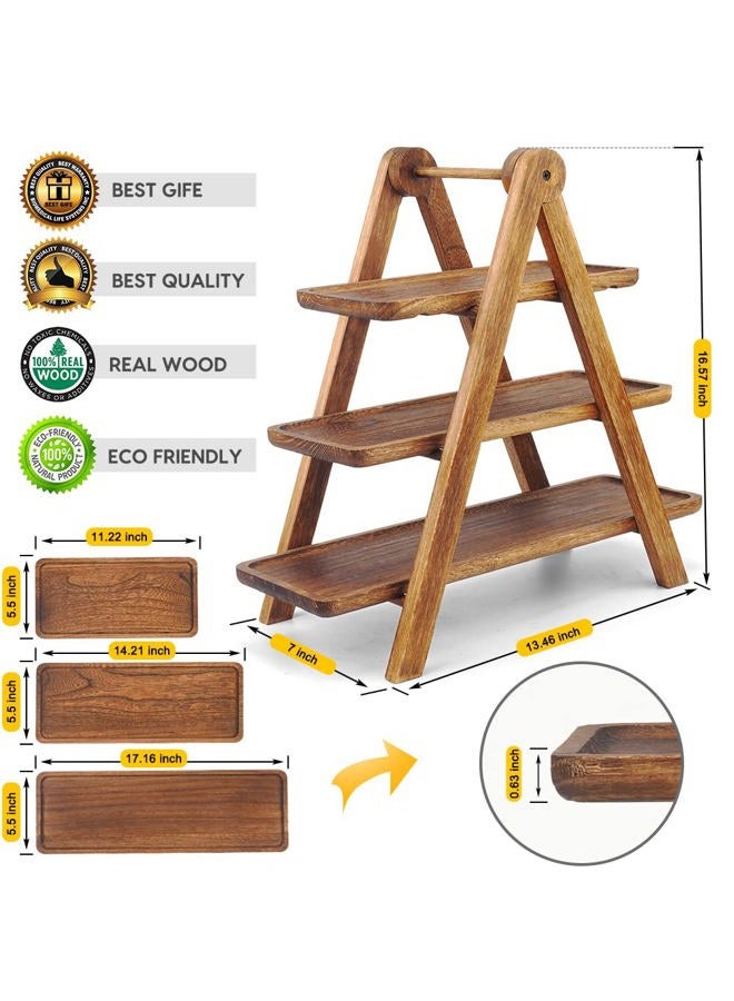 Manspdier Wood 3 Tier Serving Tray Three Tiered Cupcake Stand, Rectangle Serving Platter Wooden Farmhouse Tiered Tray, Party Serving Dishes for Entertaining, Rustic Wood Tray Vintage Party Trays and Platters - Image 4