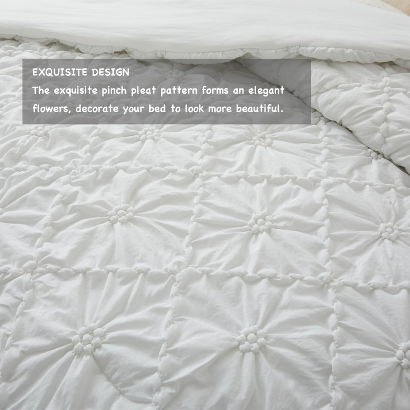 BEDAZZLED Queen Size Comforter Sets, White Bedding Comforter Set, 3 Pieces Pinch Pleat Bedding Sets with Comforter and Pillowcases Soft Farmhouse Shabby Chic Comforter for All Season - Image 5