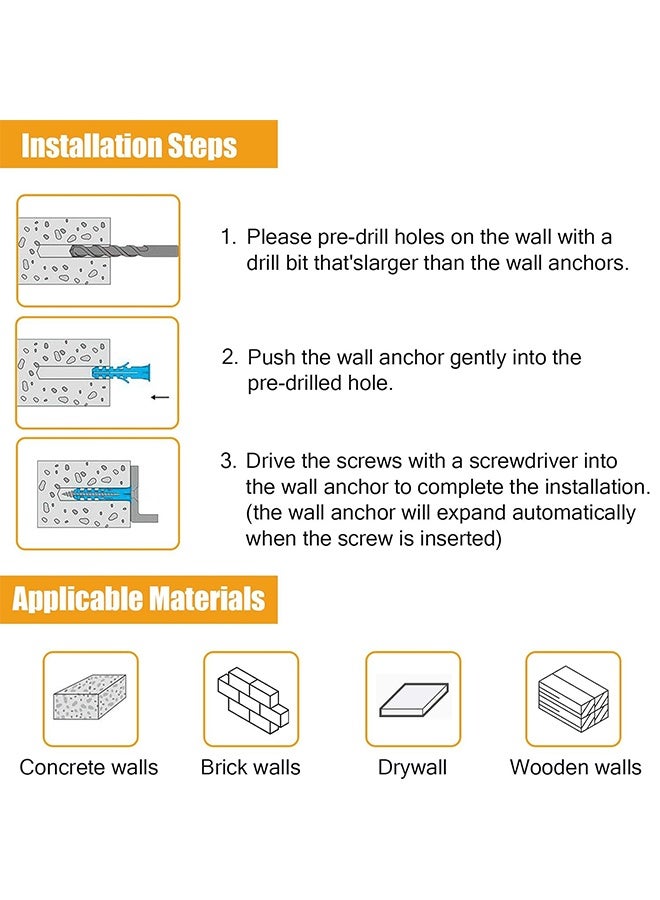 Lemon 270 PCS Drywall Anchors and Screws Assortment Kit, 135 Plastic Dry Wall Expansion Anchors and 135 Philips Flat Head Wood Screws, 5 Sizes Wall Hanging Kit for Art Decor, Replaces Picture Nails - Image 5