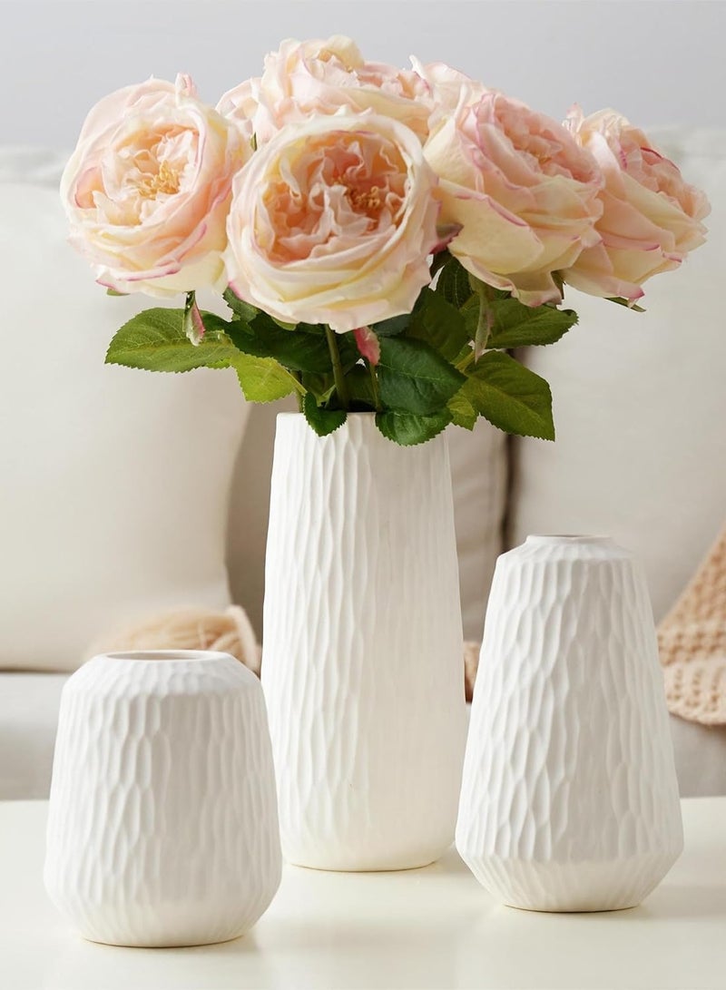 كيلا طقم مزهرية سيراميك أبيض من 3 قطع، مزهرية بيضاء عصرية للقطع المركزية، مزهريات لتزيين المائدة، مزهريات صغيرة محايدة للمائدة/رف الكتب/غرفة المعيشة/غرفة الطعام/غرفة النوم - Image 1