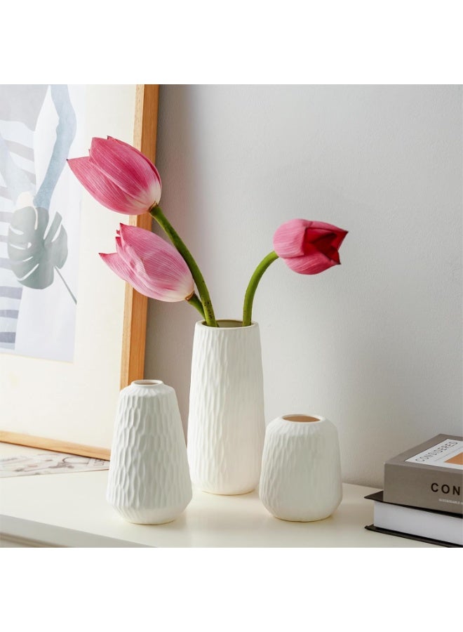 كيلا طقم مزهرية سيراميك أبيض من 3 قطع، مزهرية بيضاء عصرية للقطع المركزية، مزهريات لتزيين المائدة، مزهريات صغيرة محايدة للمائدة/رف الكتب/غرفة المعيشة/غرفة الطعام/غرفة النوم - Image 5