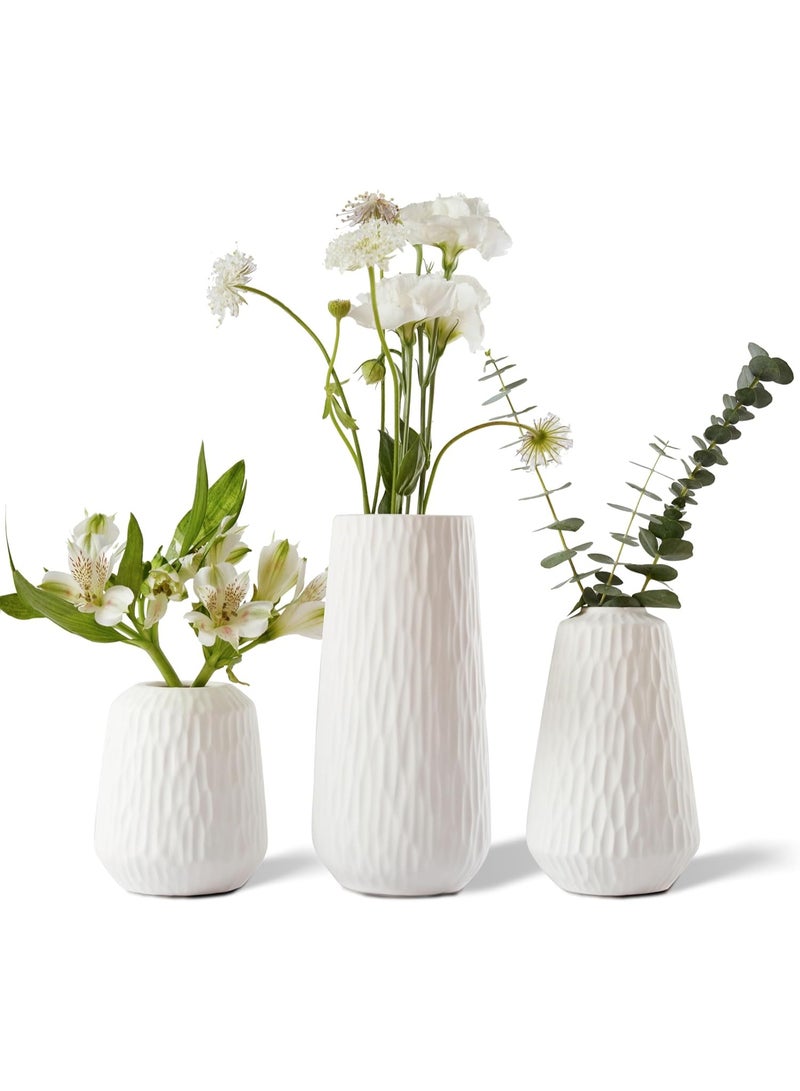 كيلا طقم مزهرية سيراميك أبيض من 3 قطع، مزهرية بيضاء عصرية للقطع المركزية، مزهريات لتزيين المائدة، مزهريات صغيرة محايدة للمائدة/رف الكتب/غرفة المعيشة/غرفة الطعام/غرفة النوم - Image 2