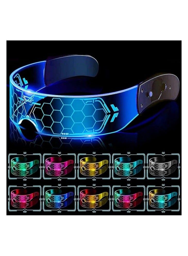 نظارات مضيئة بتقنية LED: نظارات مميزة بتصميم سايبربانك مع قناع مضيء، تتميز بـ 7 ألوان قابلة للشحن. تعتبر نظارات المستقبل مثالية للحفلات، مع تأثيرات نيون رائعة، وهي نظارات ممتعة ولامعة مناسبة للكوسبل - Image 1
