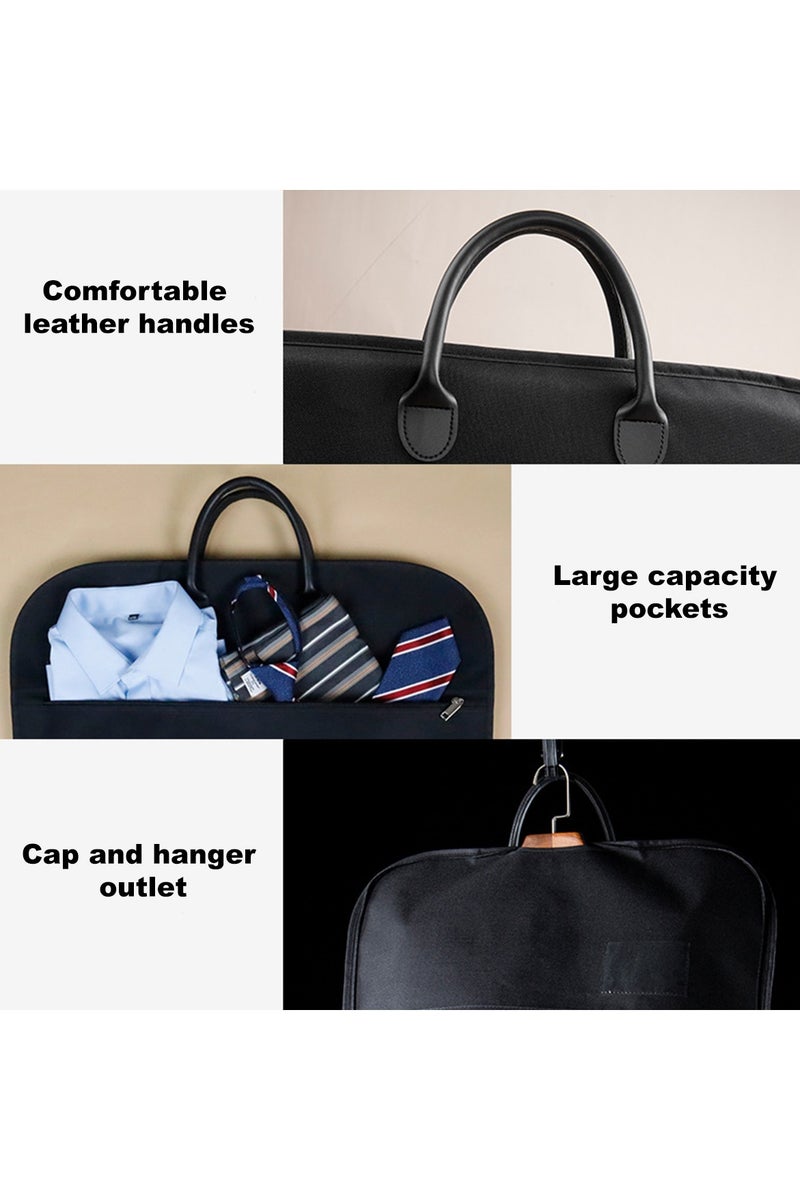 حقائب ملابس متعددة الوظائف قابلة للطي مع جراب عربة الأمتعة، حامل بدلات مقاوم للماء، أكسفورد متين فاخر، لوحة من جلد البولي يوريثان، جيوب كبيرة، أسود - Image 3