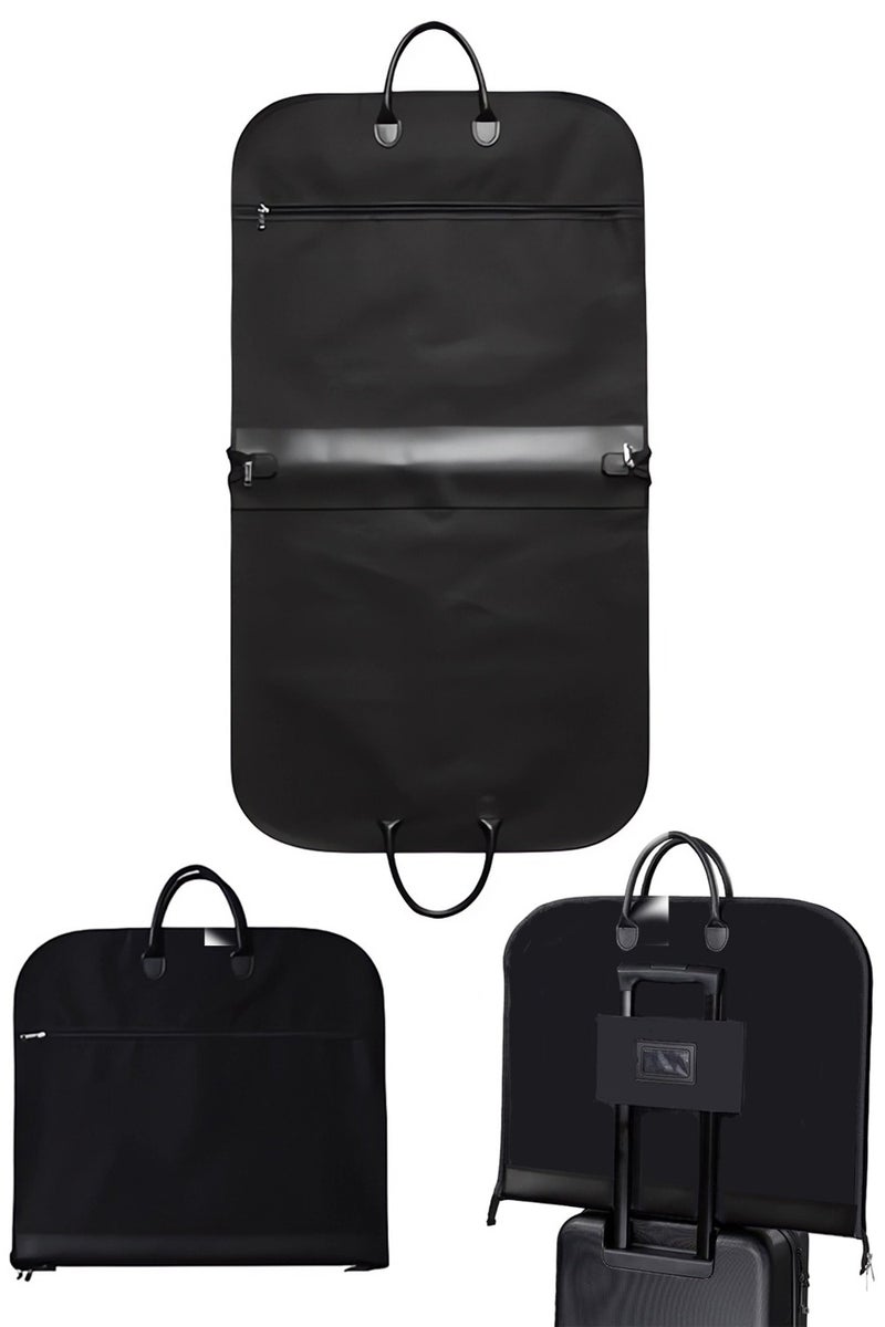 حقائب ملابس متعددة الوظائف قابلة للطي مع جراب عربة الأمتعة، حامل بدلات مقاوم للماء، أكسفورد متين فاخر، لوحة من جلد البولي يوريثان، جيوب كبيرة، أسود - Image 1