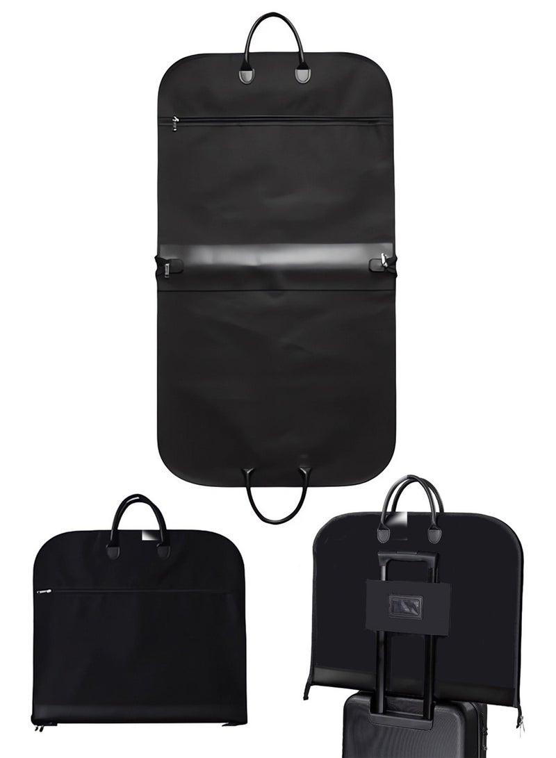 Multifunction Foldable Carry-on Garment Bags with Luggage Trolley Sleeve, Waterproof Suit Carrier, Premium Durable Oxford, PU Leather Panel, Large Pockets, Black - Image 1