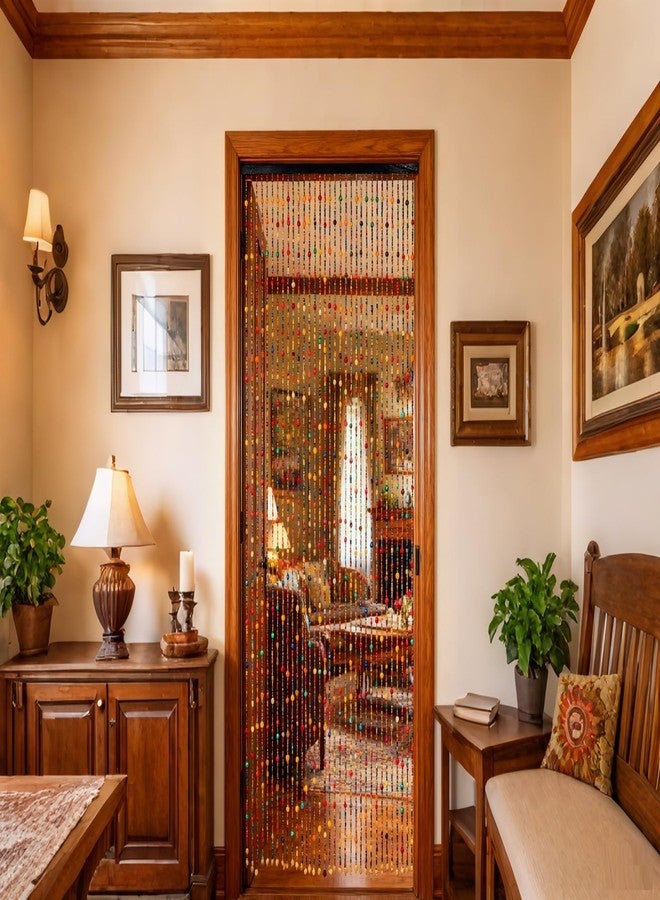 ستارة خرز خشبية ملونة بألوان قوس قزح من FlavorThings، مقاس 36 بوصة × 79 بوصة، 41 خيطًا، بنمط بوهيمي طبيعي، تُضفي لمسة جمالية على مداخل الأبواب الخشبية، وتُشبه في مظهرها الخيزران، وتُستخدم كديكور منزلي أو كهدية. - Image 3