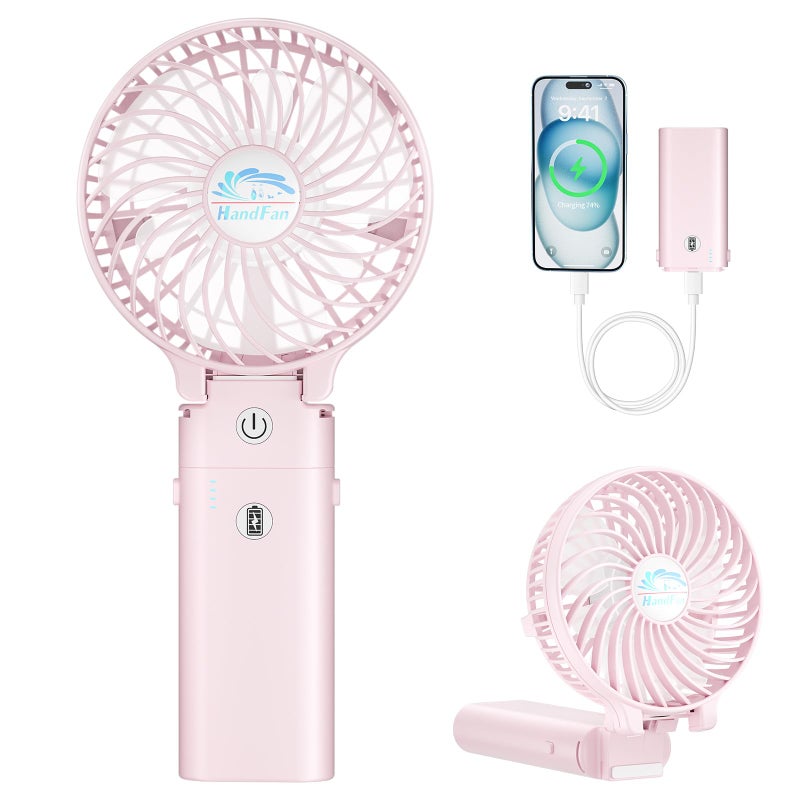 HandFan 5200mAh Handheld Fan Rechargeable, 20H Runtime Hand Fan, 3 Speeds Strong Airflow, Personal 180Â° Foldable Portable Fans for Travel/Summer/Concerts/Lash/Commute, Gifts for Women (Cherry Pink) - Image 1