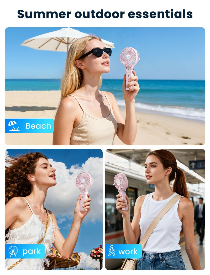 HandFan 5200mAh Handheld Fan Rechargeable, 20H Runtime Hand Fan, 3 Speeds Strong Airflow, Personal 180Â° Foldable Portable Fans for Travel/Summer/Concerts/Lash/Commute, Gifts for Women (Cherry Pink) - Image 4