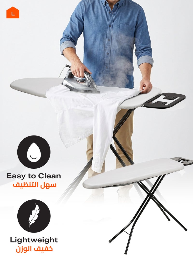 لوازم طاولة كي قابلة للطي بقياس 12×36 إنش / 30×91 سم مع حامل مقاوم للحرارة للمكواة، سطح مبطن بقماش رمادي وإطار أسود خفيف الوزن، مناسبة للمساحات الصغيرة وغرف الغسيل - Image 4