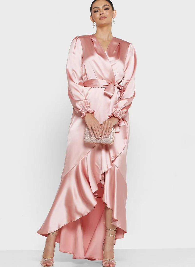 John Zack Satin Ruffle Dress