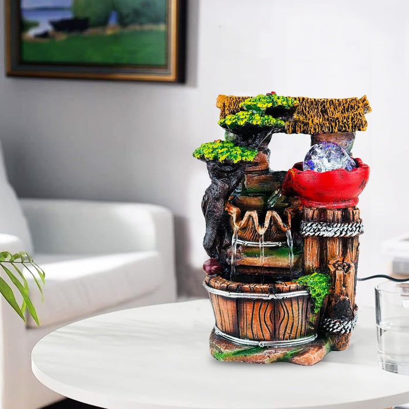 Go Hooked نافورة شلال من بولي ريزين مع أضواء LED وتحكم في سرعة التدفق قابلة للتعديل لغرفة المعيشة، غرفة النوم والمكتب 25.5 سم | تخفيف التوتر وزينة الطاقة الإيجابية | نافورة مائية على الطاولة (GHF318) - Image 2