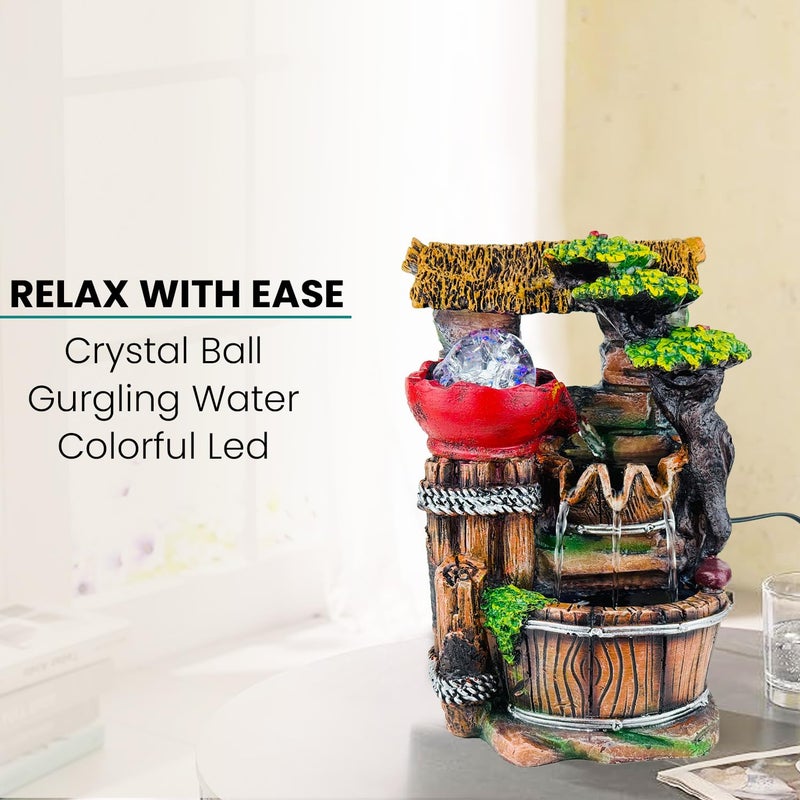 Go Hooked نافورة شلال من بولي ريزين مع أضواء LED وتحكم في سرعة التدفق قابلة للتعديل لغرفة المعيشة، غرفة النوم والمكتب 25.5 سم | تخفيف التوتر وزينة الطاقة الإيجابية | نافورة مائية على الطاولة (GHF318) - Image 5