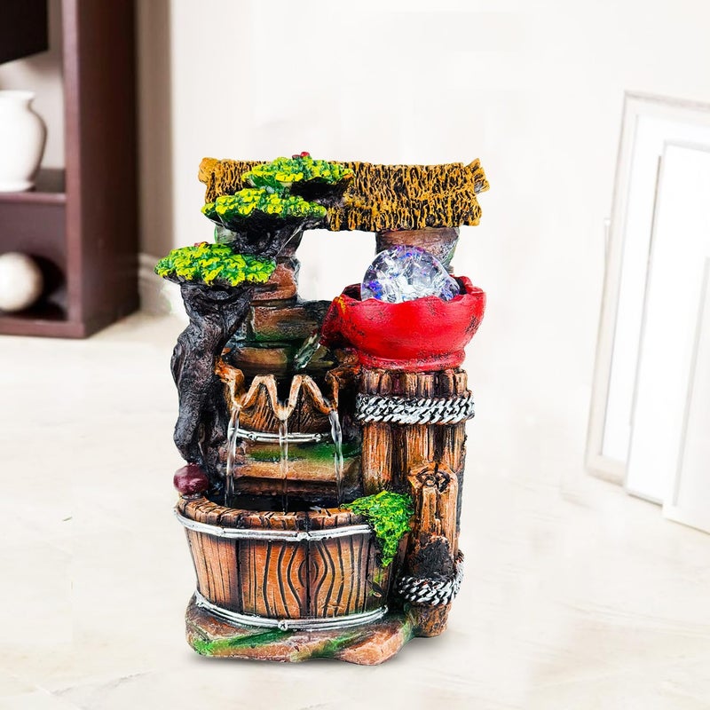 Go Hooked نافورة شلال من بولي ريزين مع أضواء LED وتحكم في سرعة التدفق قابلة للتعديل لغرفة المعيشة، غرفة النوم والمكتب 25.5 سم | تخفيف التوتر وزينة الطاقة الإيجابية | نافورة مائية على الطاولة (GHF318) - Image 1