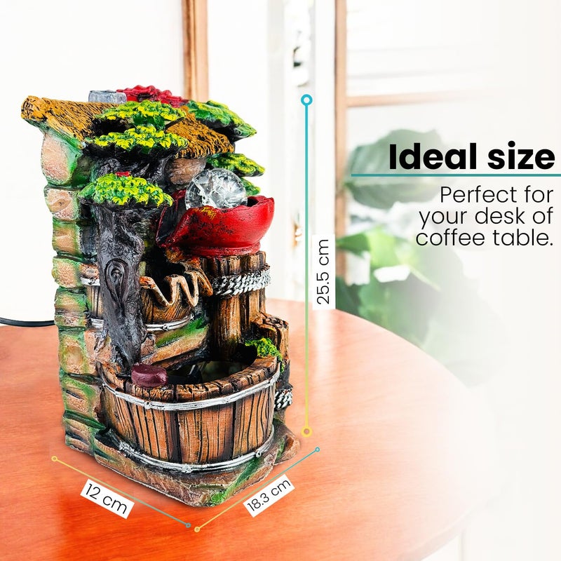 Go Hooked نافورة شلال من بولي ريزين مع أضواء LED وتحكم في سرعة التدفق قابلة للتعديل لغرفة المعيشة، غرفة النوم والمكتب 25.5 سم | تخفيف التوتر وزينة الطاقة الإيجابية | نافورة مائية على الطاولة (GHF318) - Image 3