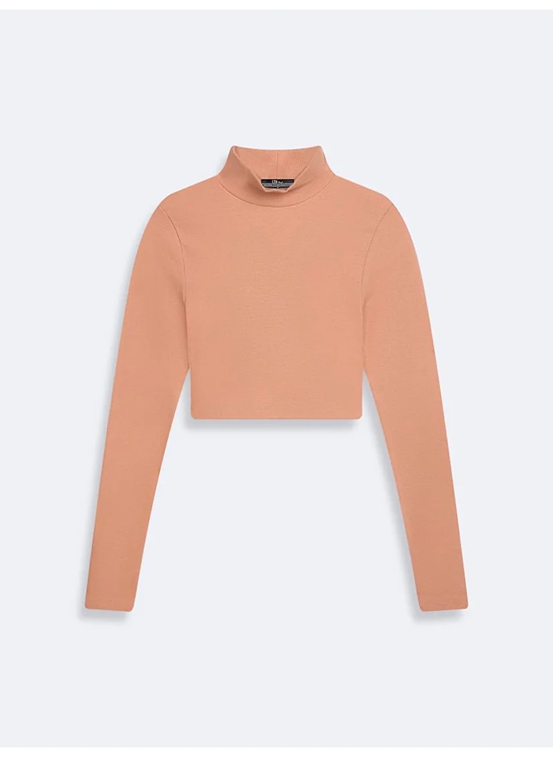 LTB Thin Ribbed Stand Collar Crop Sweatshirt